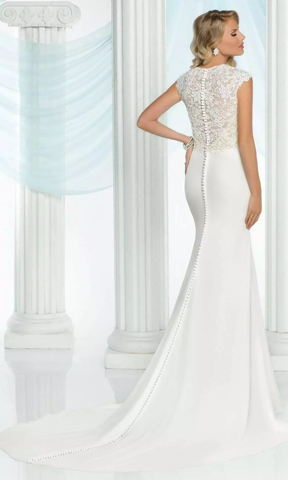 Da Vinci Bridal - 50422 Cap Sleeved Lace Bodice Solid Tulle Dress 4 Da Vinci Bridal - 50422 Cap Sleeved Lace Bodice Solid Tulle Dress - Image 2