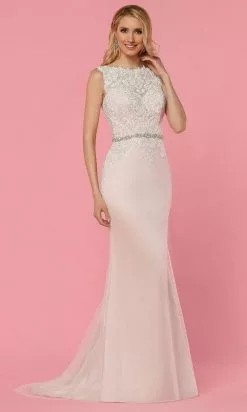 Da Vinci Bridal - 50441 Bateau Neck Lace Soft Tulle Sheath Bridal Gown