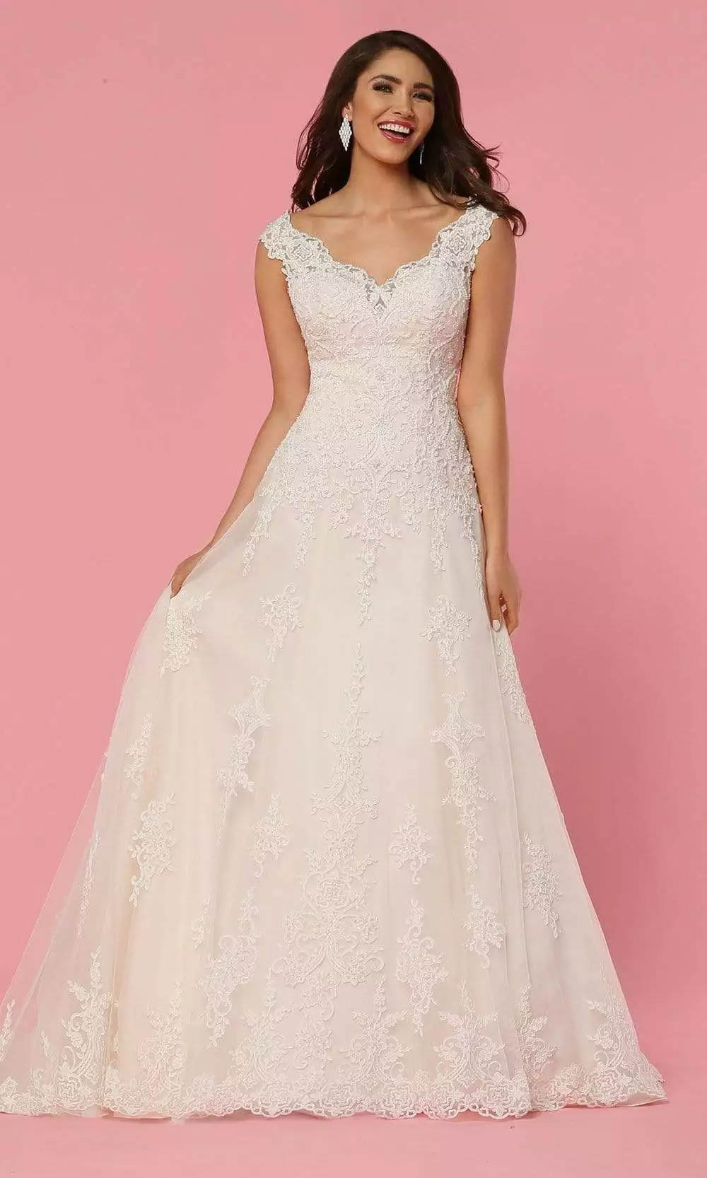 Da Vinci Bridal - 50444 V-Neck Lace Applique Tulle A-Line Wedding Gown 3 Da Vinci Bridal - 50444 V-Neck Lace Applique Tulle A-Line Wedding Gown