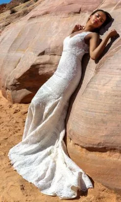 Da Vinci Bridal - 50447 V Neck Lace Over Satin Mermaid Bridal Gown -Wedding Dresses shop online da vinci bridal 50447 v neck lace over satin mermaid bridal gown bridal dresses 15448865767507