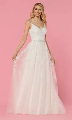 Da Vinci Bridal - 50464 V Neck Scoop Back A-line Dress