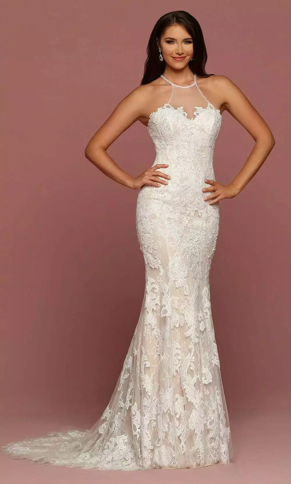 Da Vinci Bridal - 50500 Illusion Halter Neck Lace Applique Tulle Gown 3 Da Vinci Bridal - 50500 Illusion Halter Neck Lace Applique Tulle Gown