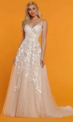 Da Vinci Bridal - 50513 Floral Lace Applique Tulle A-Line Wedding Gown