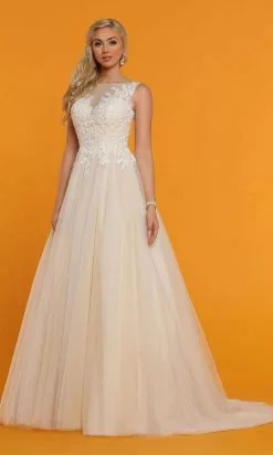 Da Vinci Bridal - 50515 Illusion Bateau Neck Lace Applique Tulle Dress