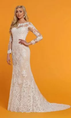 Da Vinci Bridal - 50516 Sheer Long Sleeve Lace Sheath Wedding Dress -Wedding Dresses shop online da vinci bridal 50516 sheer long sleeve lace sheath wedding dress bridal dresses 15449070796883