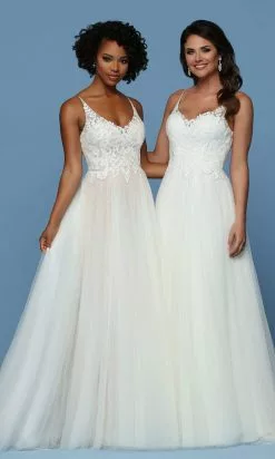 Da Vinci Bridal - 50552 V-Neck Low Scoop Back Lace Tulle Wedding Dress -Wedding Dresses shop online da vinci bridal 50552 v neck low scoop back lace tulle wedding dress wedding dresses 28875631362131