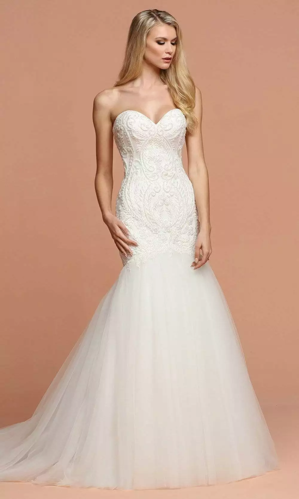 Da Vinci Bridal - 50575 Beaded Fabric Tulle Mermaid Gown 3 Da Vinci Bridal - 50575 Beaded Fabric Tulle Mermaid Gown