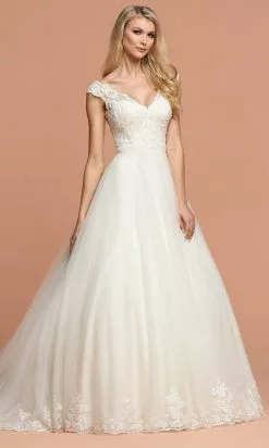 Da Vinci Bridal - 50584 Wide V Neck Embellished A-line Gown