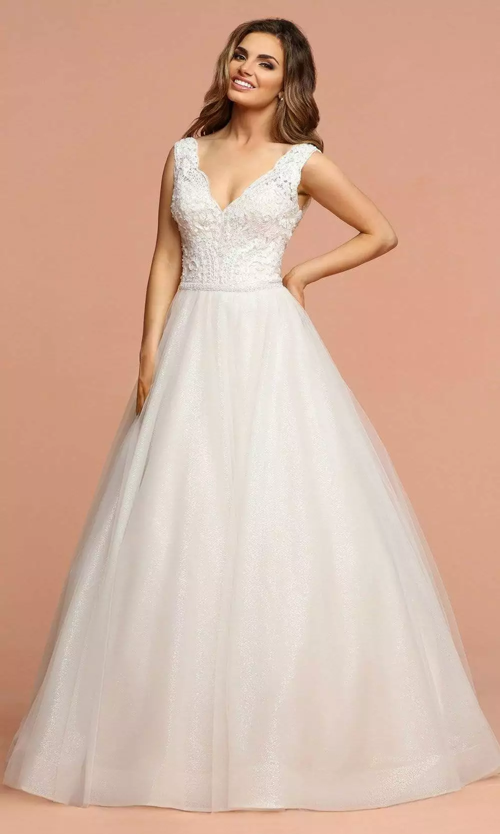 Da Vinci Bridal - 50589 Lace And Glitter V Neck Tulle Ballgown 3 Da Vinci Bridal - 50589 Lace And Glitter V Neck Tulle Ballgown