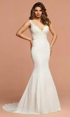 Da Vinci Bridal - 50592 Lace Plunging V Neck Tulle Mermaid Gown