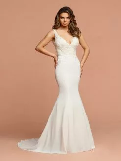 Da Vinci Bridal - 50592 Lace Plunging V Neck Tulle Mermaid Gown -Wedding Dresses shop online da vinci bridal 50592 lace plunging v neck tulle mermaid gown wedding dresses 2 white nude 15445970714707