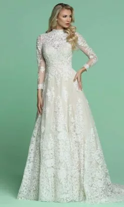 Da Vinci Bridal - 50607 Modest High Neck Lace A-line Dress