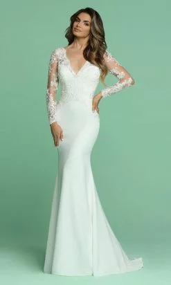 Da Vinci Bridal - 50610 Long Sleeve V Neck Trumpet Dress
