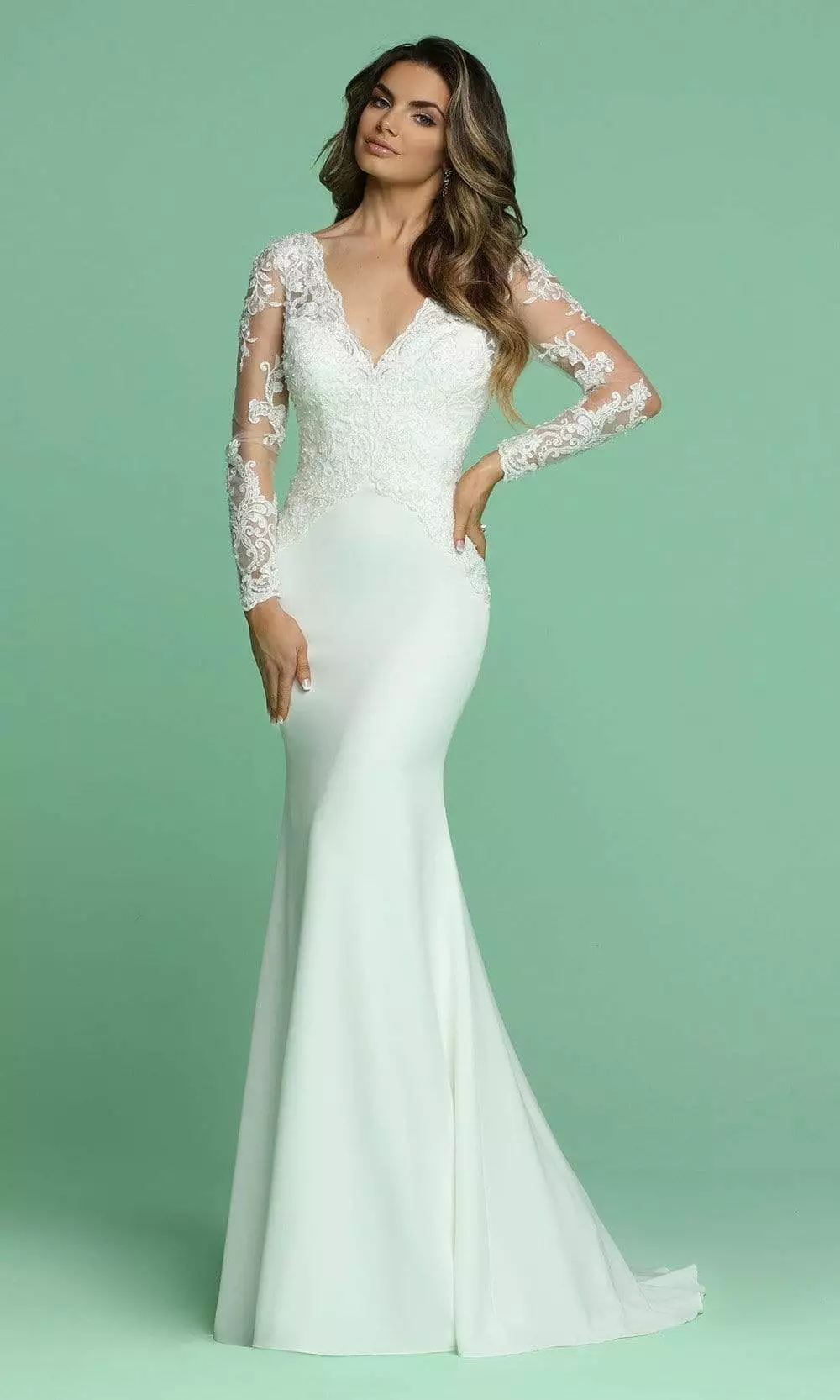Da Vinci Bridal - 50610 Long Sleeve V Neck Trumpet Dress 3 Da Vinci Bridal - 50610 Long Sleeve V Neck Trumpet Dress