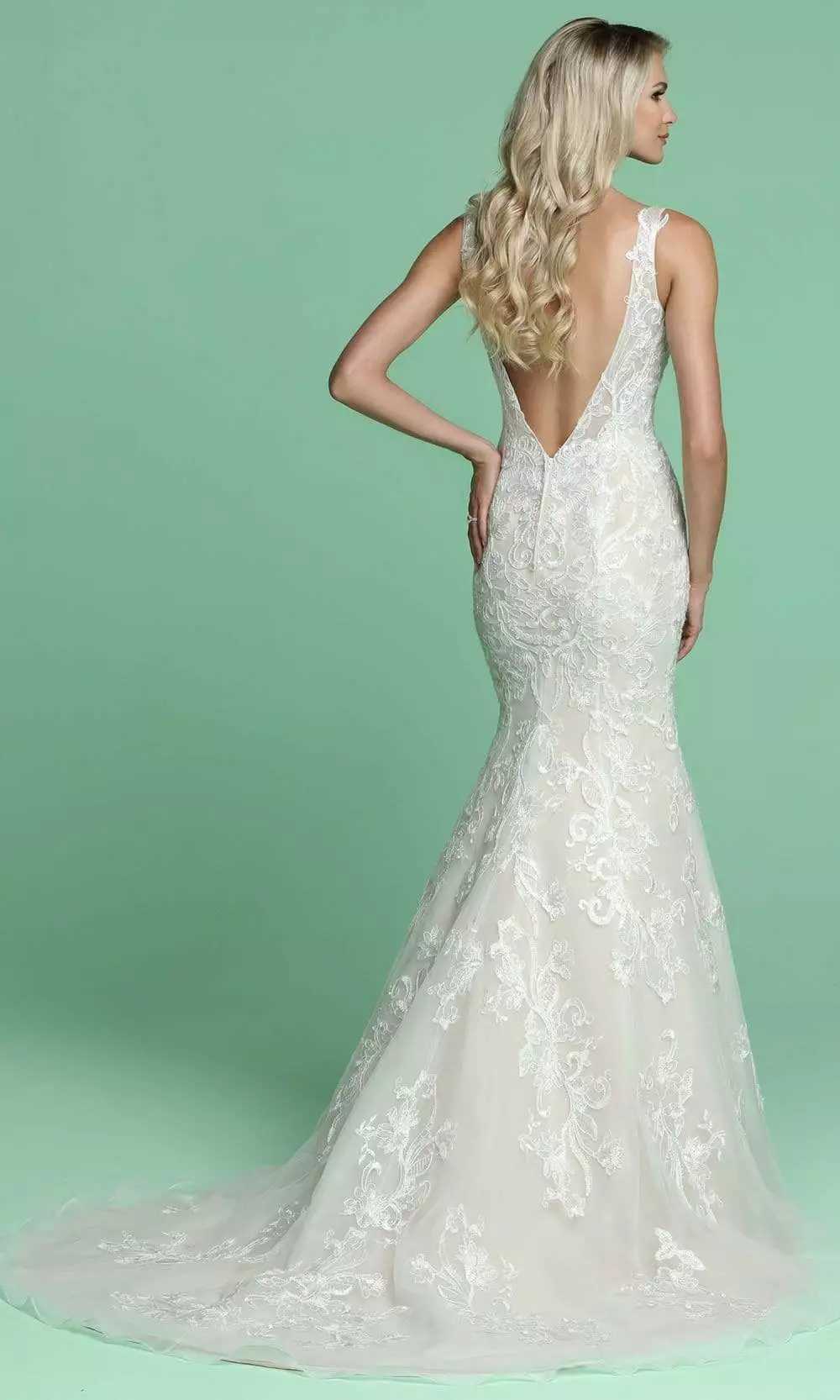 Da Vinci Bridal - 50624 Plunging Back Embroidered Mermaid Bridal Gown 4 Da Vinci Bridal - 50624 Plunging Back Embroidered Mermaid Bridal Gown - Image 2