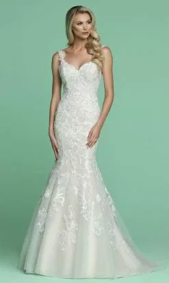 Da Vinci Bridal - Plunging Back Embroidered Mermaid Bridal Gown 50624 - 1 Pc Ivory/Ivory In Size 4 Available