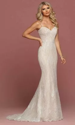 Da Vinci Bridal Da Vinci - Spaghetti Strap Beaded Bridal Gown 50480 - 1 Pc Ivory/Ivory In Size 8 Available