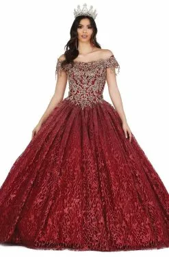Dancing Queen - 1444 Metallic Off Shoulder Glitter Ballgown
