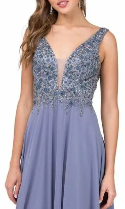 Dancing Queen - 2312 Floral Beaded Deep V-neck A-line Prom Dress -Wedding Dresses shop online dancing queen 2312 floral beaded deep v neck a line prom dress special occasion dress 28592578920531