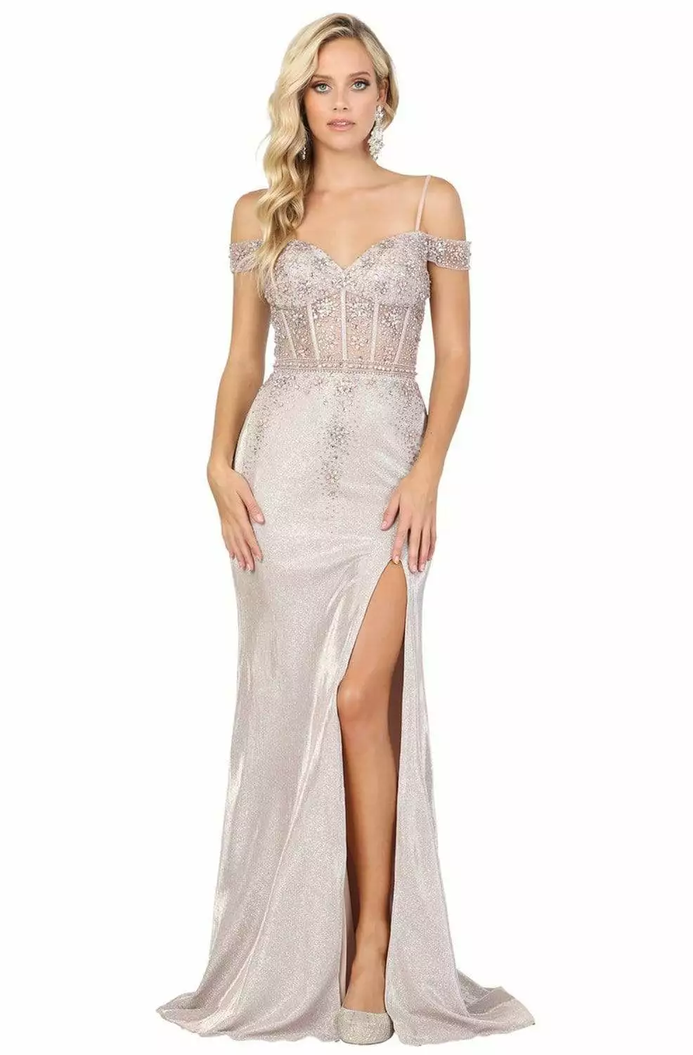 Dancing Queen - 4011 Embellished Off-Shoulder Trumpet Dress 5 Dancing Queen - 4011 Embellished Off-Shoulder Trumpet Dress - Image 3