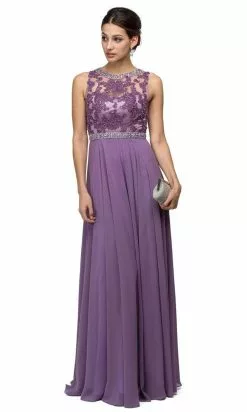 Dancing Queen 9458 Beaded Illusion Lace Applique A-Line Dress - 1 Pc Dusty Lilac In Size XS Available