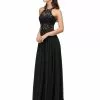 Dancing Queen 9548 Illusion Halter Chiffon A-line Dress -Wedding Dresses shop online dancing queen 9548 illusion halter chiffon a line dress ccsale l black 5536976437305