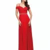 Dancing Queen 9718 Ruched Bejeweled Cold Shoulder Red Chiffon Dress -Wedding Dresses shop online dancing queen 9718 ruched bejeweled cold shoulder red chiffon dress ccsale 5536768589881