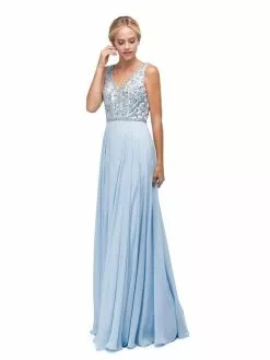 Dancing Queen Beaded V-Neck Chiffon Dress In Periwinkle 9589