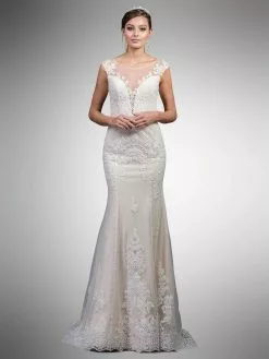 Dancing Queen Bridal - 18 Floral Lace Illusion Bateau Trumpet Gown