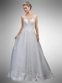 Dancing Queen Bridal - 23 Cap Sleeve Illusion Floral Appliqued Ballgown