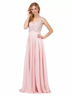 Dancing Queen - Embellished Lace Bodice V-Back Long Formal Dress 9899 - 1 Pc Blush In Size M Available