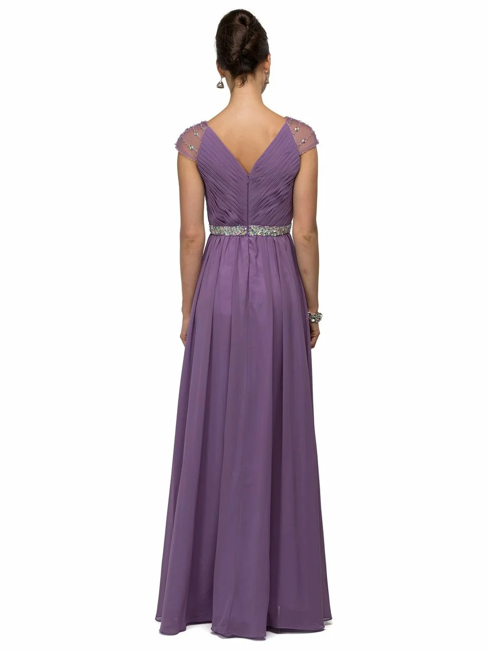 Dancing Queen Illusion Cap Sleeve Pleated V-Neck Chiffon Evening Dress 9182 5 Dancing Queen Illusion Cap Sleeve Pleated V-Neck Chiffon Evening Dress 9182 - Image 3