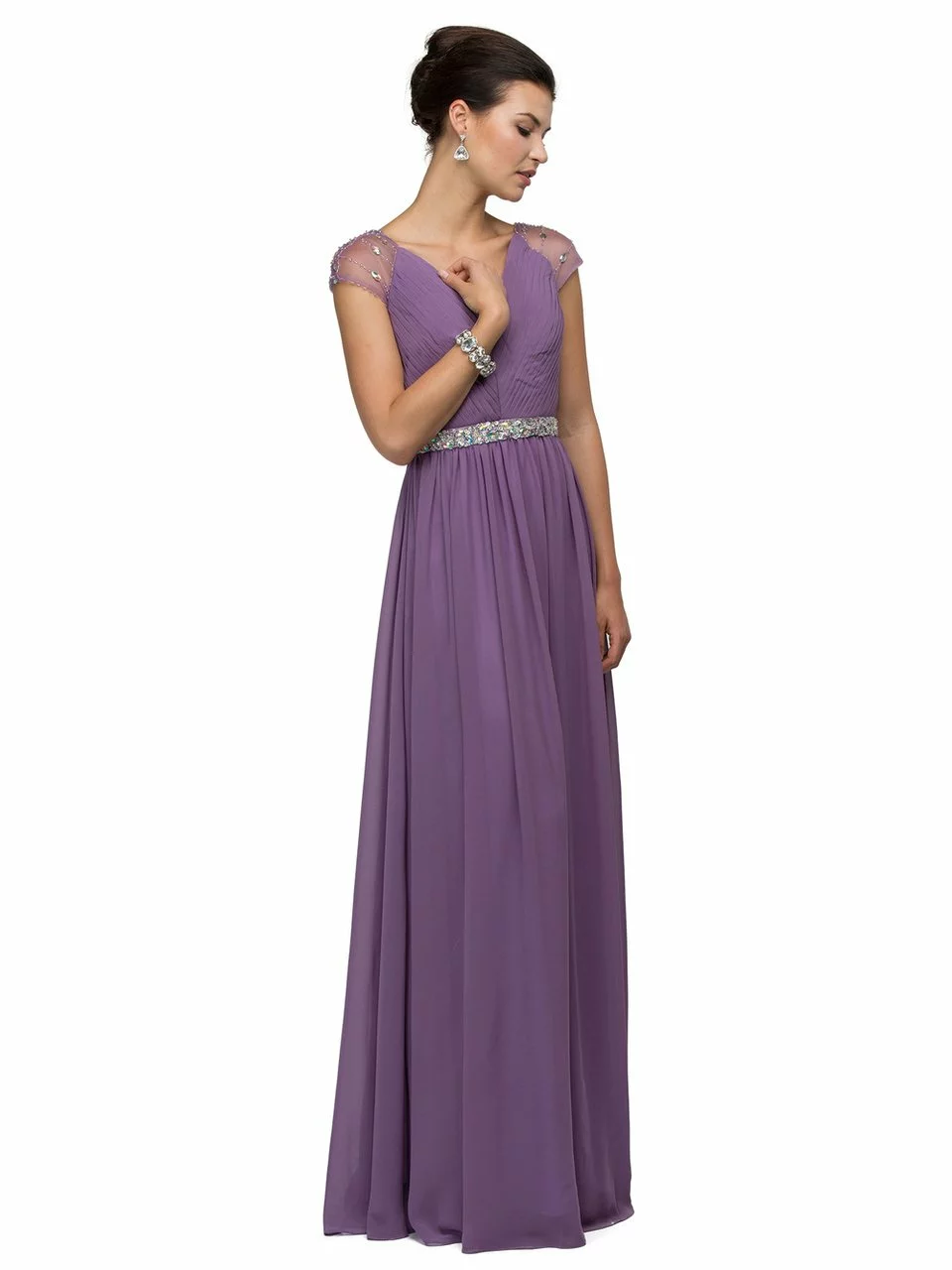 Dancing Queen Illusion Cap Sleeve Pleated V-Neck Chiffon Evening Dress 9182 4 Dancing Queen Illusion Cap Sleeve Pleated V-Neck Chiffon Evening Dress 9182 - Image 2