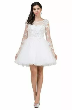 Dancing Queen Quarter Sleeve Appliqued Dress 2101 - 1 Pc Off White In Size 3XL Available