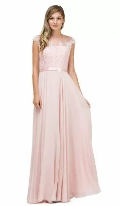 Dancing Queen - Sheer Floral A Line Long Gown 2121 - 1 Pc Champagne In Size S Available