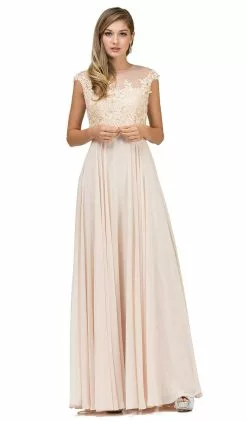 Dancing Queen - Sheer Floral A Line Long Gown 2121 - 1 Pc Champagne In Size S Available -Wedding Dresses shop online dancing queen sheer floral a line long gown 2121 1 pc champagne in size s available ccsale s champagne 14294046343251