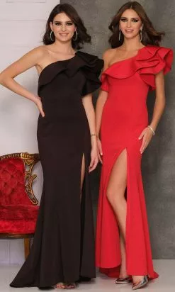 Dave & Johnny A8568 - Asymmetrical Neckline Evening Gown With Slit -Wedding Dresses shop online dave johnny a8568 asymmetrical neckline evening gown with slit prom dresses 29953518043219