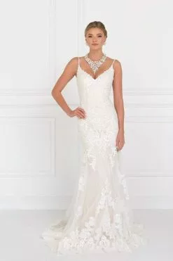 Elizabeth K Bridal - GL1515 Beaded Lace V-neck Trumpet Bridal Gown