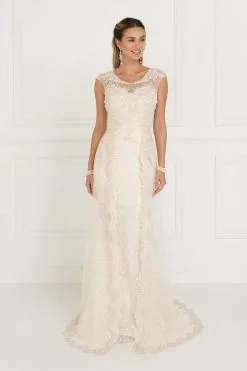 Elizabeth K Bridal - GL1539 Lace Embellished Illusion Jewel Sheath Dress -Wedding Dresses shop online elizabeth k bridal gl1539 lace embellished illusion jewel sheath dress mother of the bride dresses xs ivory champagne 5412813766713