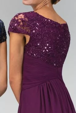 Elizabeth K Cap Sleeve Beaded Lace Bodice Chiffon Gown - 1 Pc Eggplant In Size XL Available -Wedding Dresses shop online elizabeth k cap sleeve beaded lace bodice chiffon gown 1 pc eggplant in size xl available ccsale xl eggplant 5557359542329