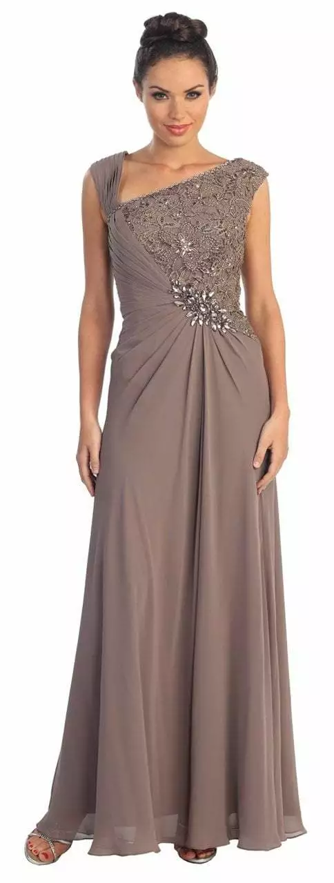 Elizabeth K - GL1003 One Shoulder Ruched Applique Gown 6 Elizabeth K - GL1003 One Shoulder Ruched Applique Gown - Image 4