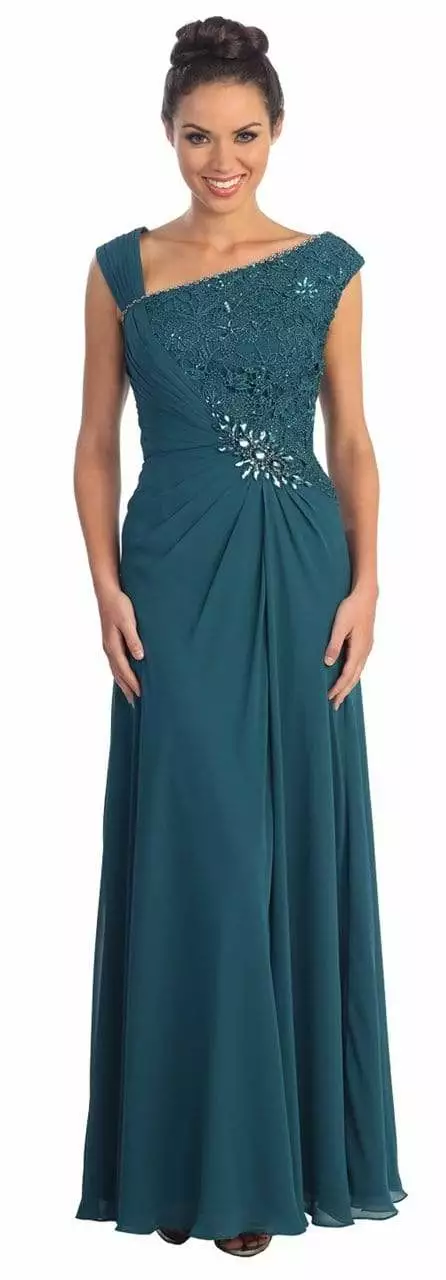 Elizabeth K - GL1003 One Shoulder Ruched Applique Gown 3 Elizabeth K - GL1003 One Shoulder Ruched Applique Gown