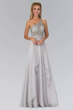 Elizabeth K - GL1128 Asymmetrical Bejeweled Chiffon Gown -Wedding Dresses shop online elizabeth k gl1128 asymmetrical bejeweled chiffon gown special occasion dress xs silver 5412269195321