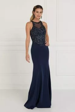 Elizabeth K - GL1568 Bedazzled Illusion Halter Sheath Dress 8 Elizabeth K - GL1568 Bedazzled Illusion Halter Sheath Dress -Wedding Dresses shop online elizabeth k gl1568 bedazzled illusion halter sheath dress special occasion dress xs navy 28960201769043