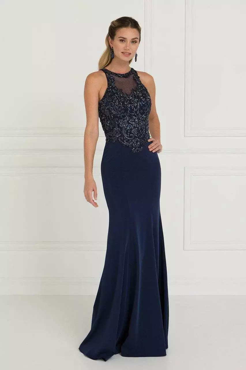 Elizabeth K - GL1568 Bedazzled Illusion Halter Sheath Dress 5 Elizabeth K - GL1568 Bedazzled Illusion Halter Sheath Dress - Image 3