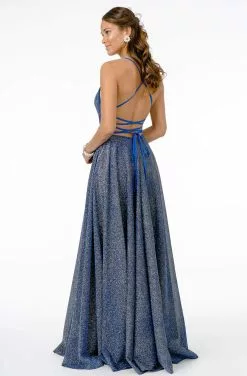 Elizabeth K - GL1828 Plunging Pleat-Ornate Bodice Glitter Lame Gown -Wedding Dresses shop online elizabeth k gl1828 plunging pleat ornate bodice glitter lame gown prom dresses 28269870350419