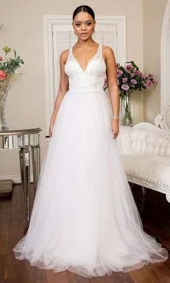 Elizabeth K Bridal Elizabeth K - GL1901 Embellished Plunging V Neck A-line Gown