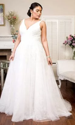 Wedding Dresses shop online 12 Elizabeth K Bridal Elizabeth K - GL1902 Embellished Plunging V Neck A-line Bridal Gown