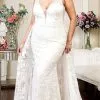 Elizabeth K Bridal Elizabeth K - GL1903 Embroidered Deep V Neck Trumpet Gown -Wedding Dresses shop online elizabeth k gl1903 embroidered deep v neck trumpet gown wedding dresses xs ivory 27989417918547