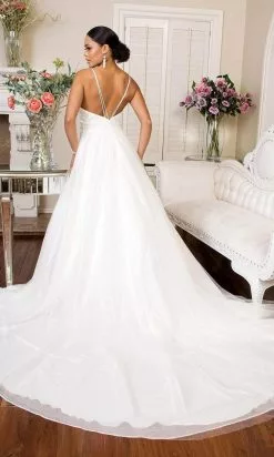 Elizabeth K Bridal Elizabeth K - GL1905 Embroidered Deep V Neck Mesh A-line Gown -Wedding Dresses shop online elizabeth k gl1905 embroidered deep v neck mesh a line gown wedding dresses 27989447966803